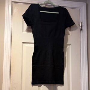 NWOT Classic Square Neck Ribbed Bodycon Mini Dress in Black XL